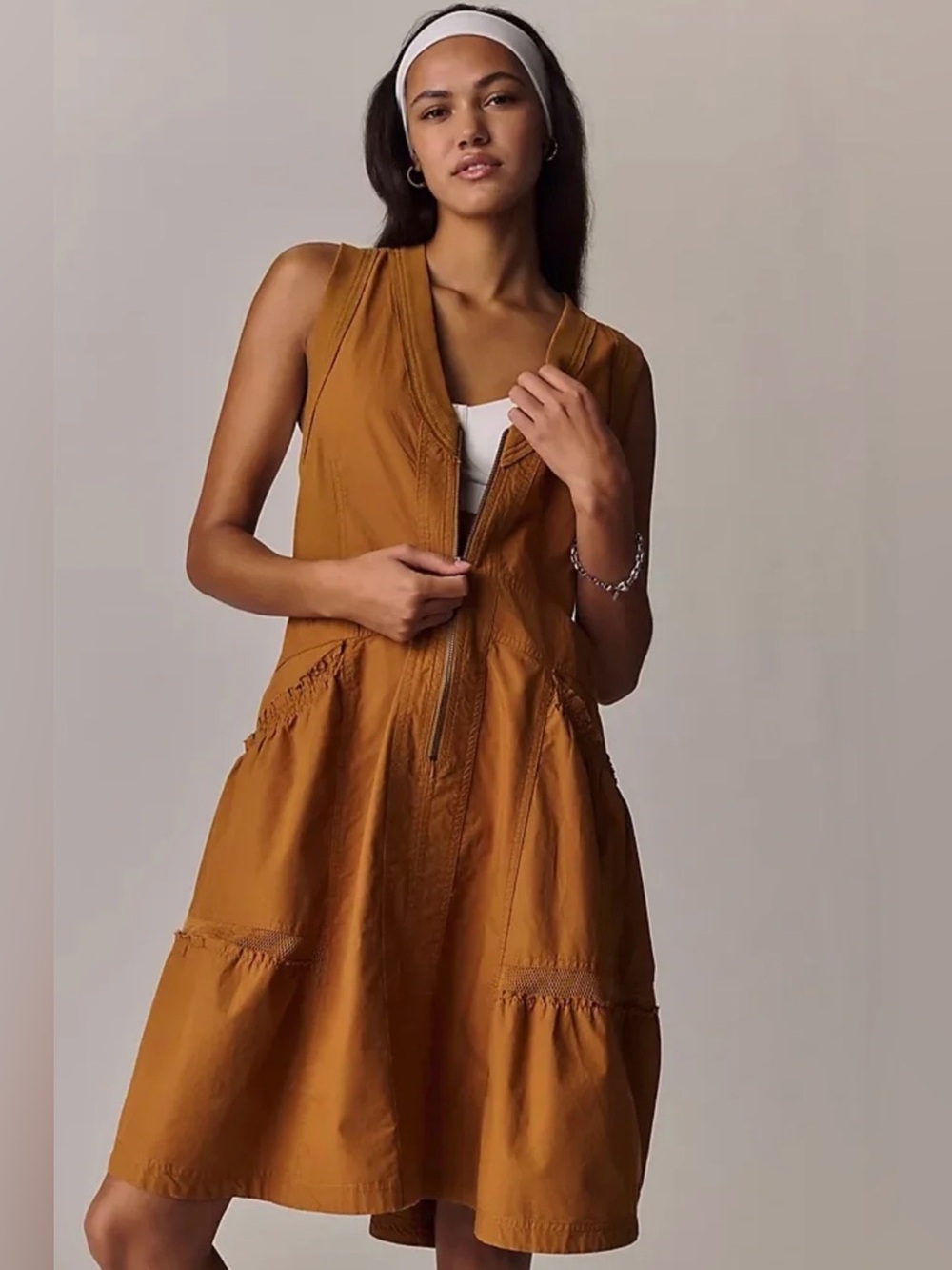 DAILY PRACTICE by Anthropologie Utility Mini Dress Brown Cargo Casual Loose Sz L